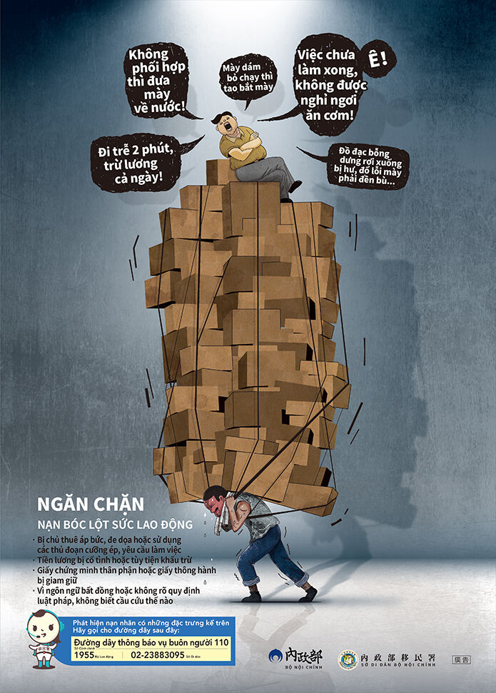 防制人口販運宣導海報-禁止勞力剝削-越南文