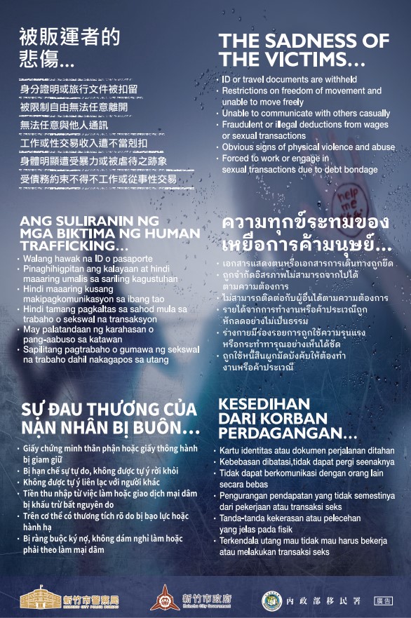 多國語言防制人口販運宣導海報 (中、英、菲、越、泰、印尼)